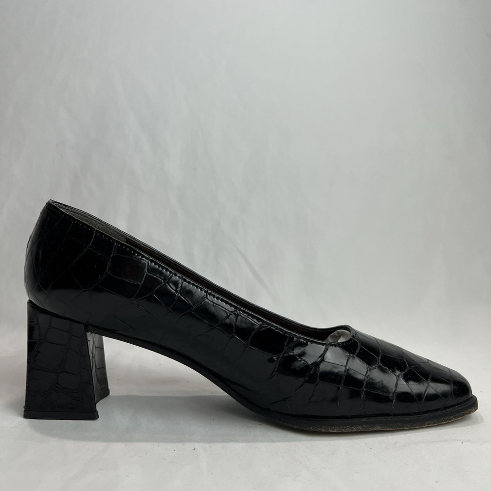 Vintage Stuart Weitzman Crocodile Block Heel Pumps Black Croc Alligator US6
